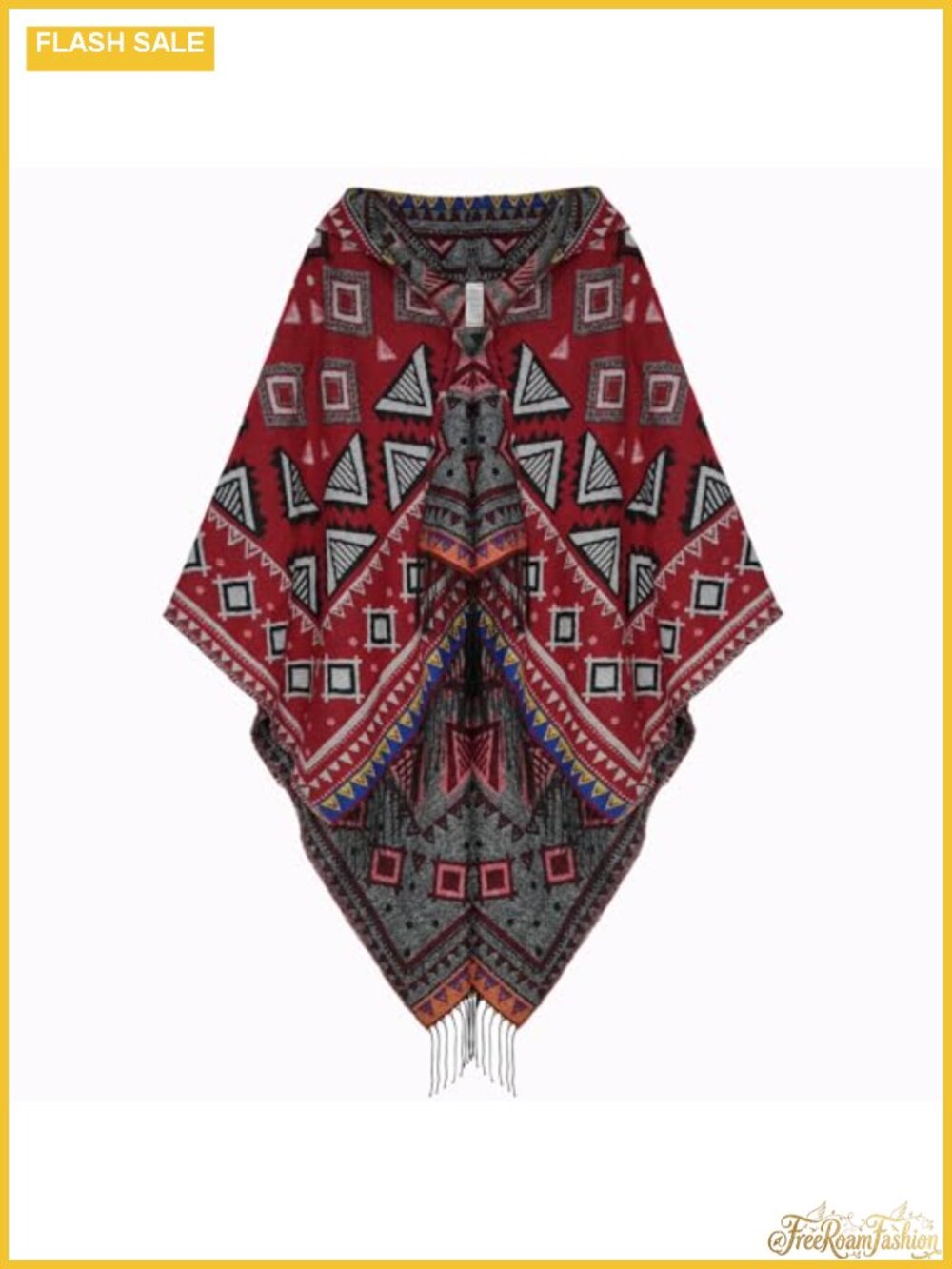 Boho Fringe Poncho Shawl Vintage Patterned One Size Fits S-XL Women
